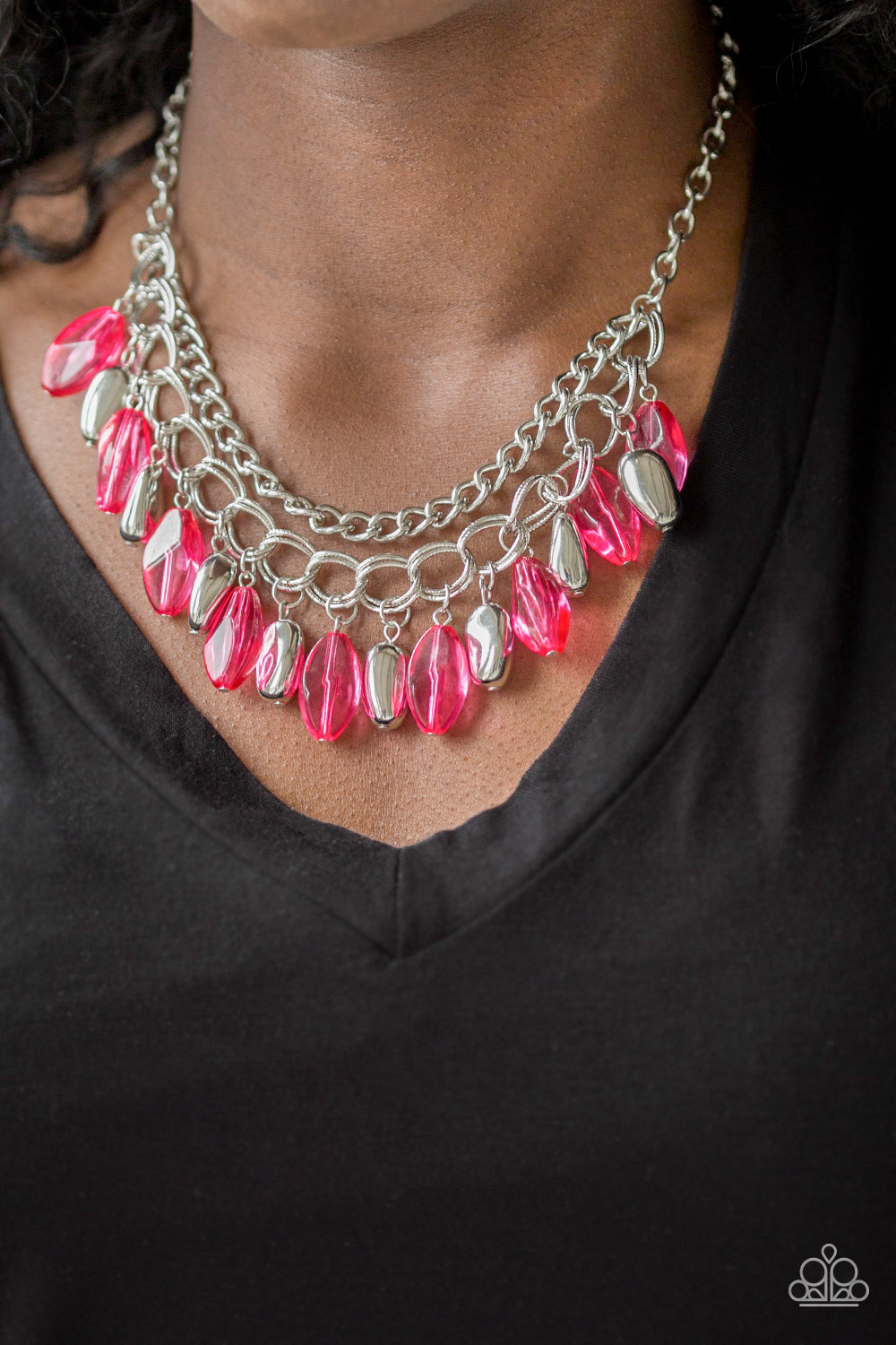 paparazzi pink and silver necklace