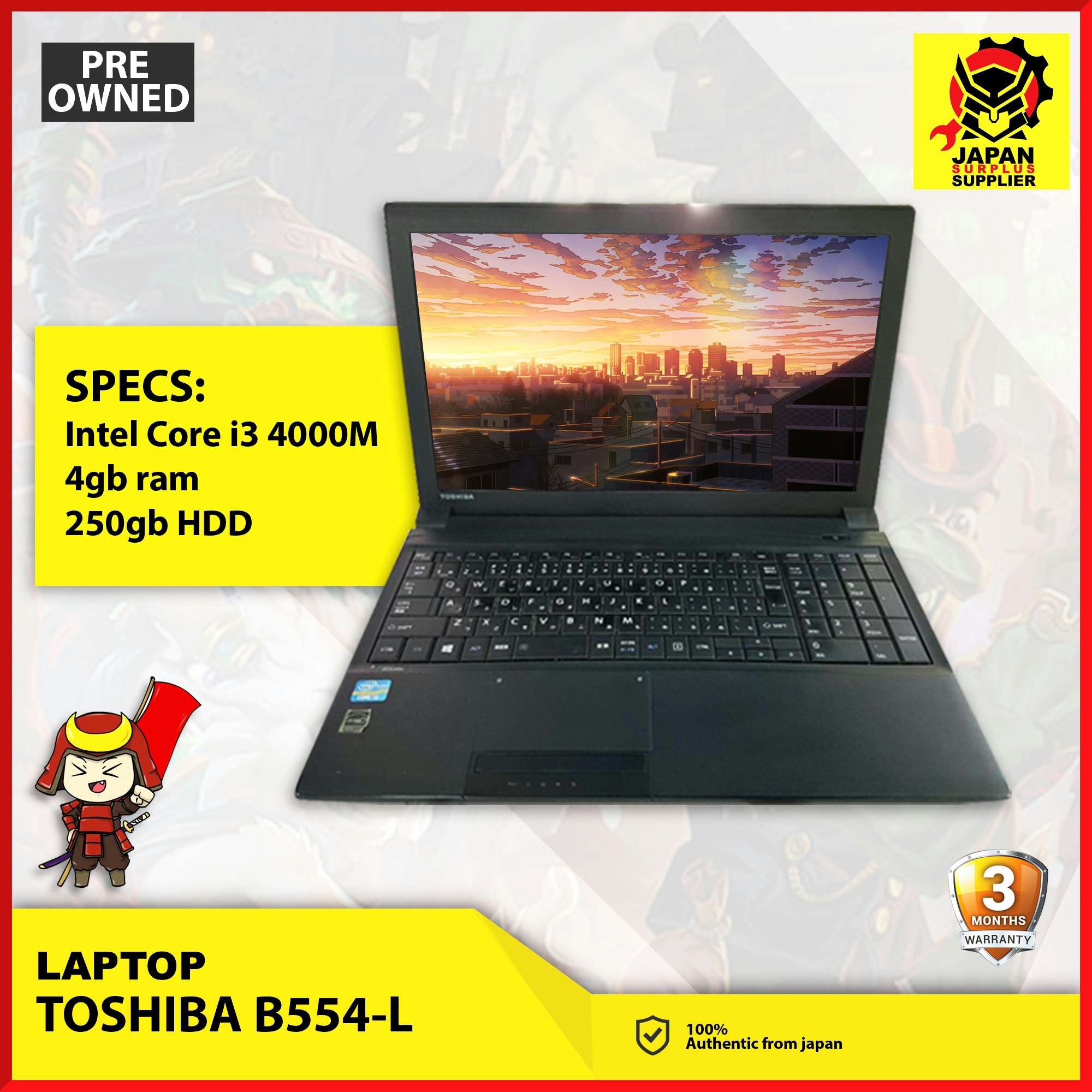 LAPTOP ( TOSHIBA B554-L, INTEL CORE i3 4000M, 4GB RAM, 250GB HDD