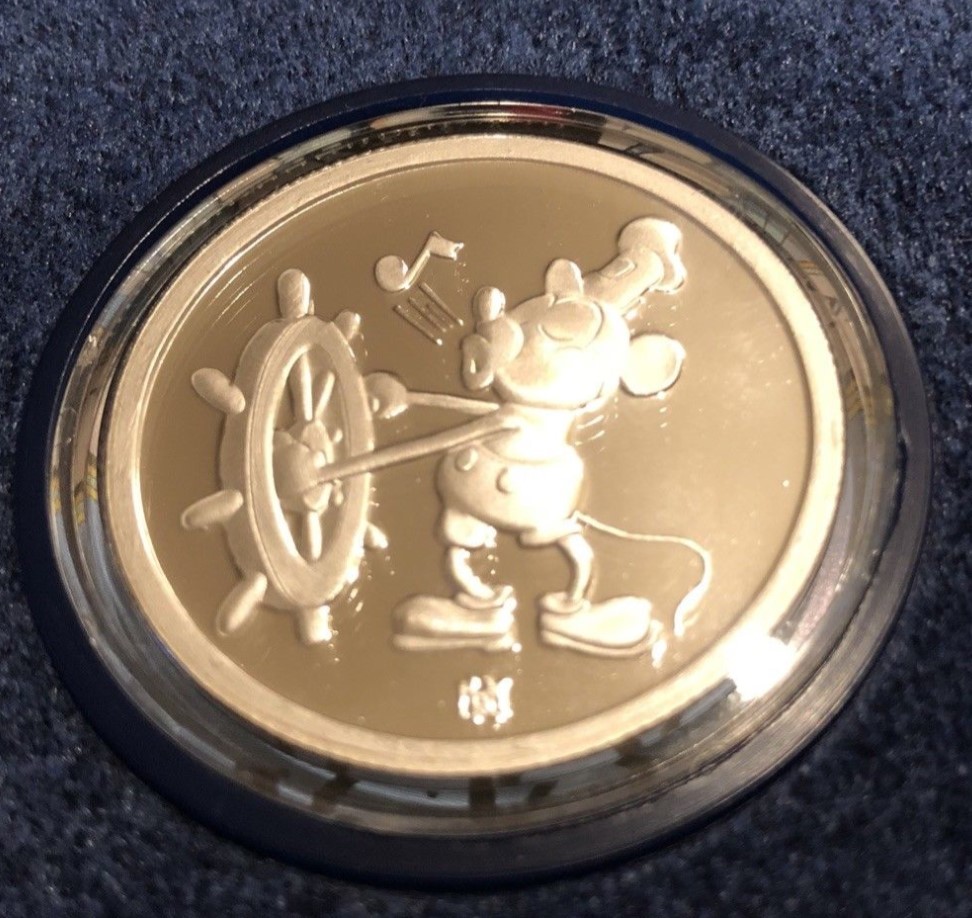 Mickey Mouse Steamboat Willie 60th Anniversary Silver Coin