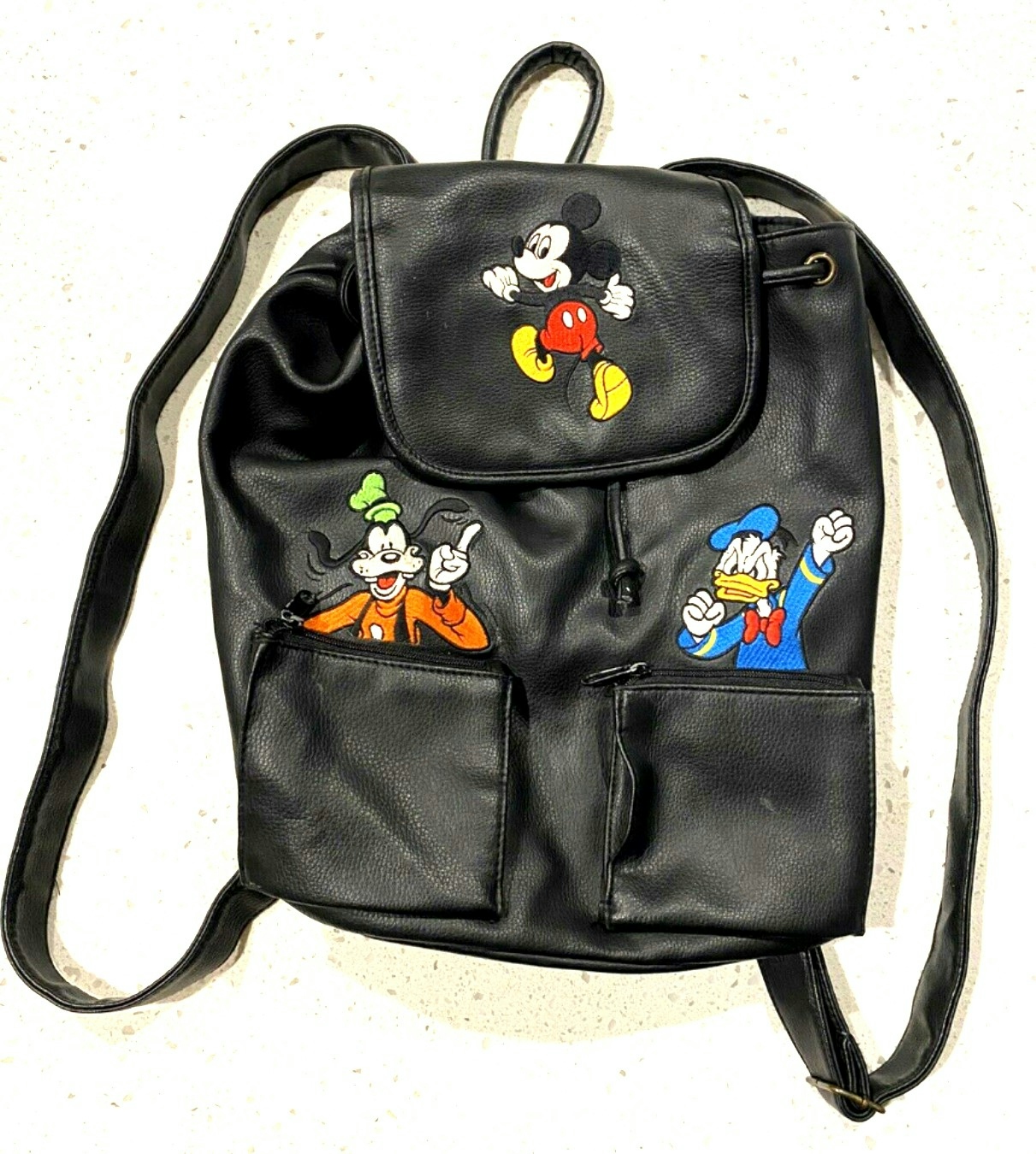 Disney Mickey Mouse Vintage Leather Backpack Bag Blown Color Rare