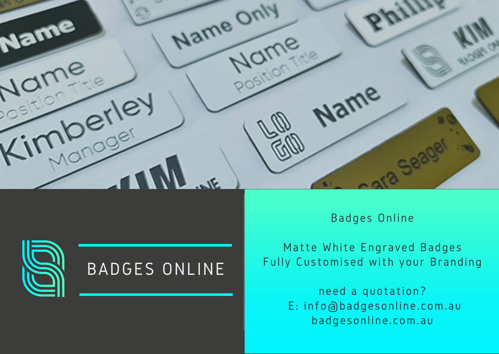 Text Only Engraved Badges White with Black Engrave Badges Online