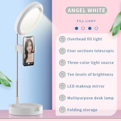 Ring light pour selfie, maquillage, éclairage de bureau avec