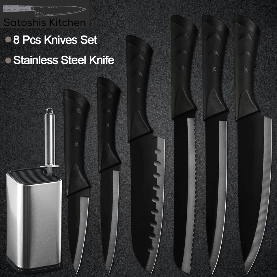 6 PCs Stainless Steel(4292)-Black Knife Set – Apricot