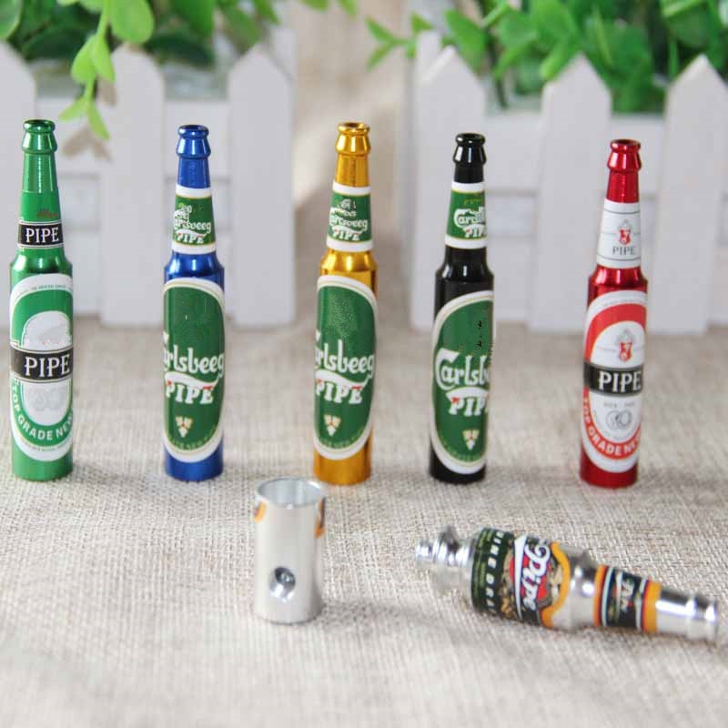 Mini Beer Bottle Pattern Smoke Metal Pipes Portable Creative Smoking Herb Pipe 