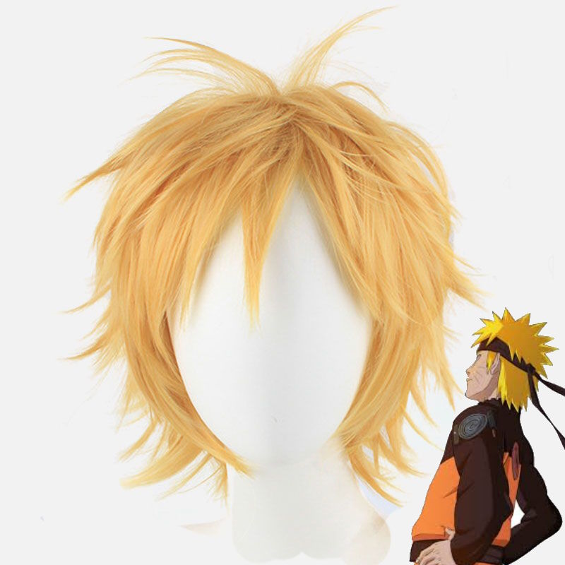 Anime Uzumaki Naruto Wigs Golden Short Fluffy Shaggy Layered Heat Resistant Synthetic Hair Cosplay Costume Wig