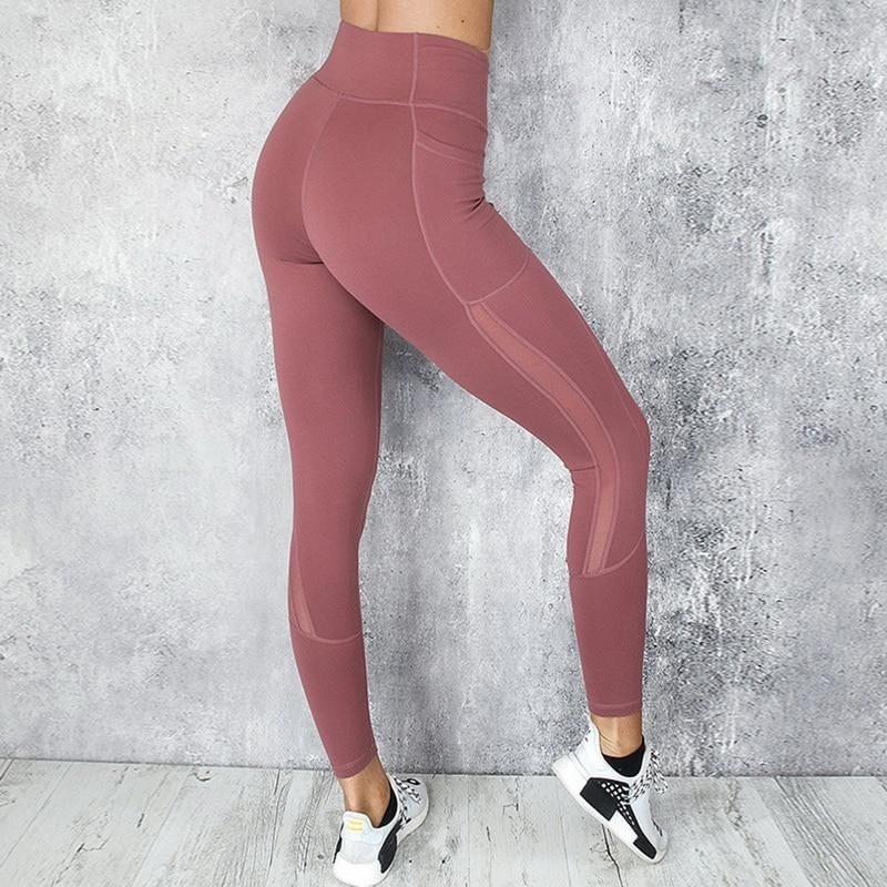 Pocketed High Waist Mesh Cutout Leggings - gearapy