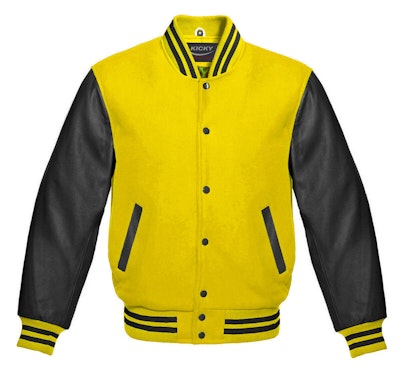 Leather Varsity Jacket with Black Body and Yellow Sleeves