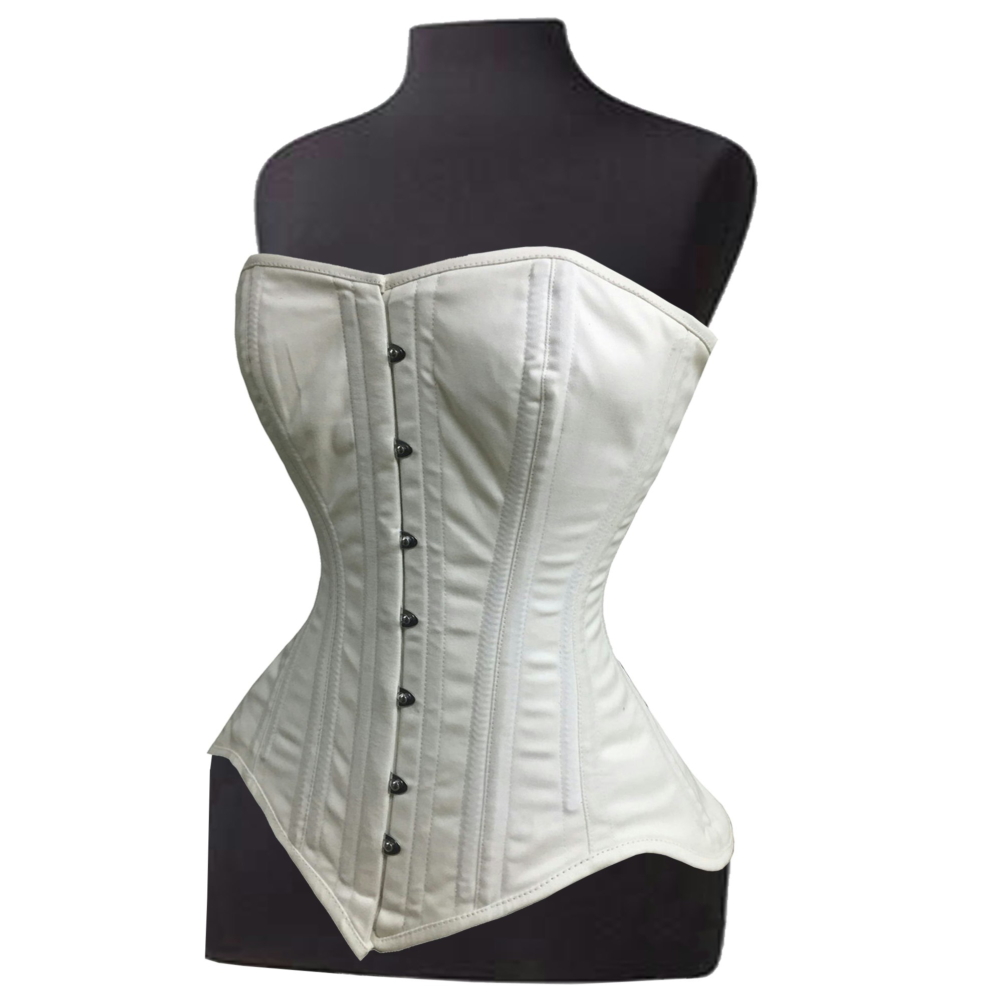 Very Strong Fully Steel Boned Overbust Cotton Corset Long Torso Design Heavy Duty Ivory Color 1734