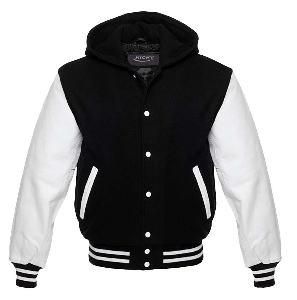 Hooded Varsity Letterman Baseball Bomber Jacket, 100% Melton Wool