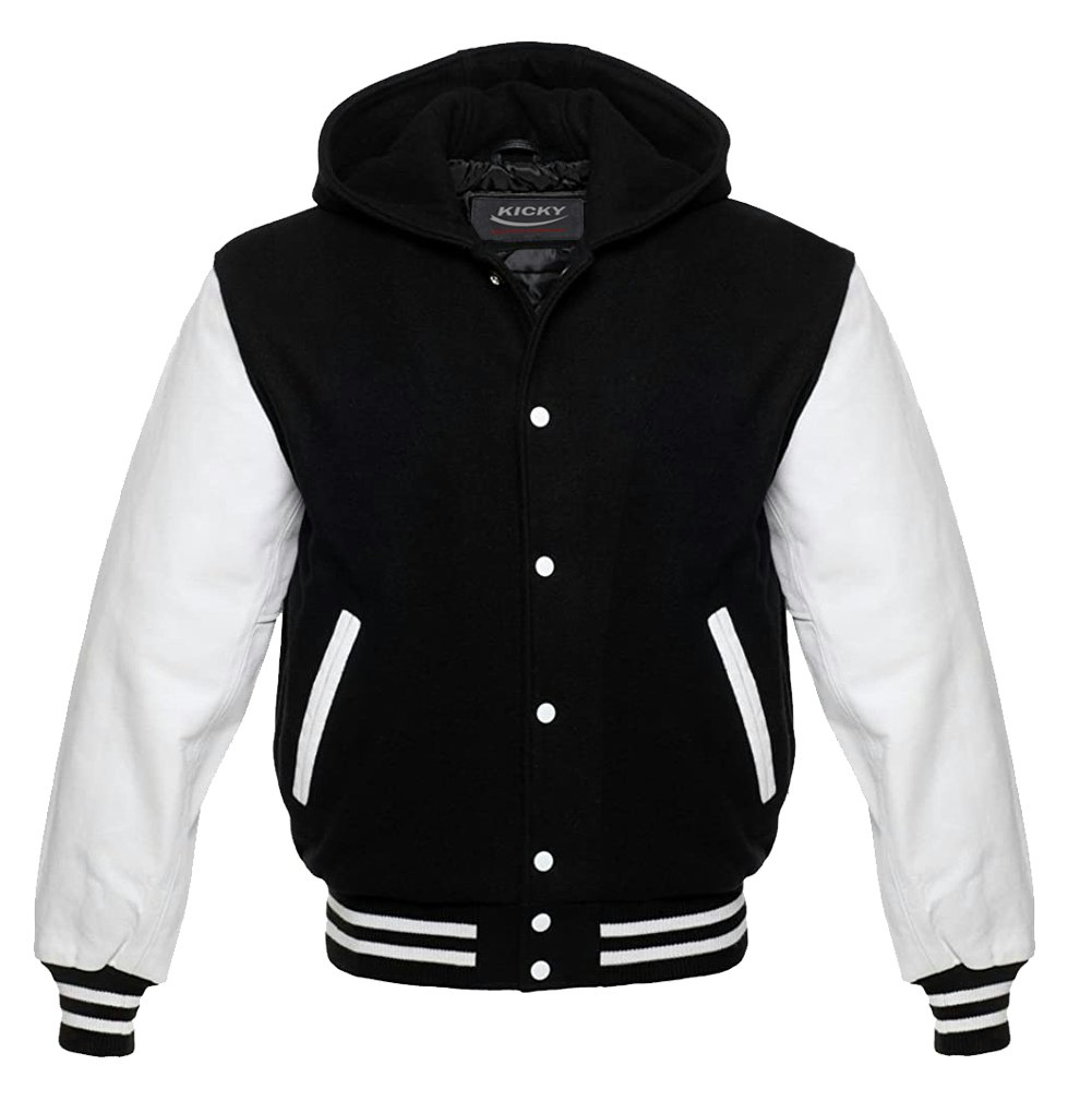 Cotton Black And White Mens Full Sleeve Unisex Varsity Jackets, Size: 18-48  inches