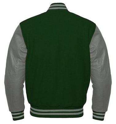 Green Wool Body White Leather Sleeves Varsity Jacket