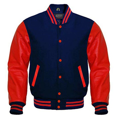 Men's Red and Navy Blue Baseball-Style Varsity Jacket (Few Left)