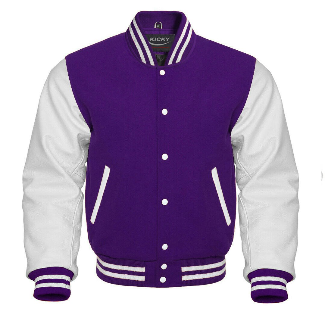 Black Wool Purple Sleeve Varsity Jacket Letterman Baseball Bomber College  Jacket