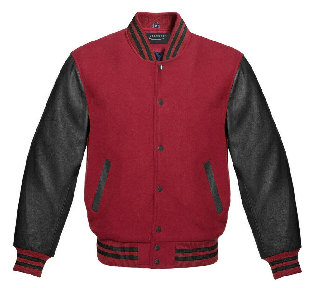 BomberVarsity Letterman Baseball School Team Basketball Jackets Geninue  Black Leather & Genuine Pink Wool Body (XS, Pink Black) at  Men's Clothing  store