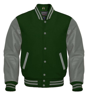 Revolution Enterprises Varsity Jacket Forest Green Wool and White Genuine  Leather Sleeves with Hoodie Letterman Baseball at  Men’s Clothing