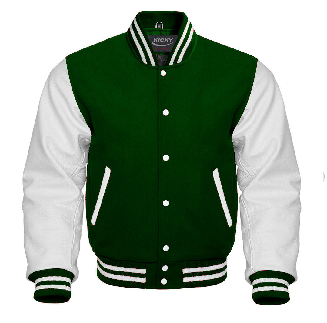 white and green varsity jacket