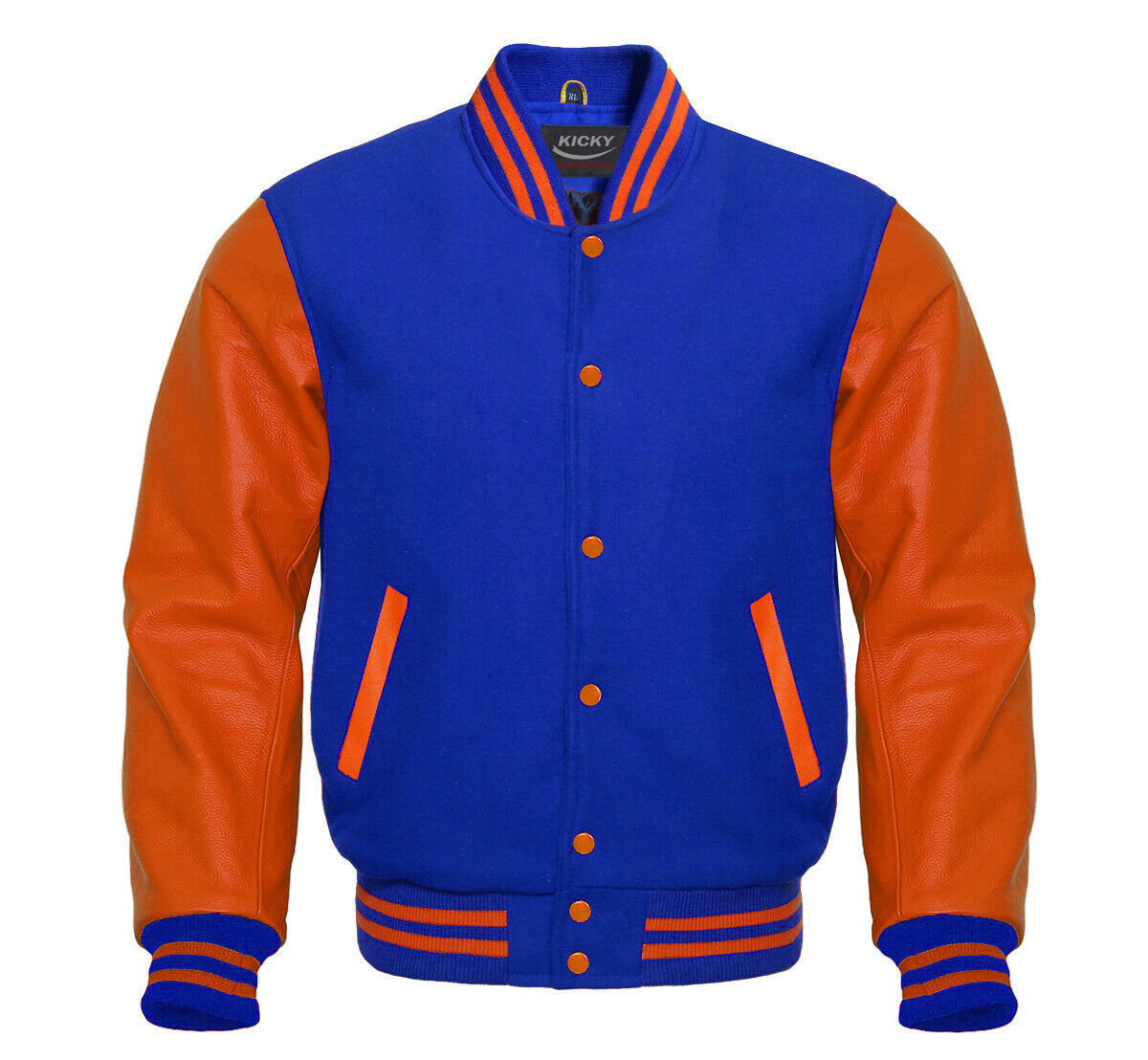 Superb Genuine Orange Leather Sleeve Letterman College Varsity Kid Woo –  ps8-store