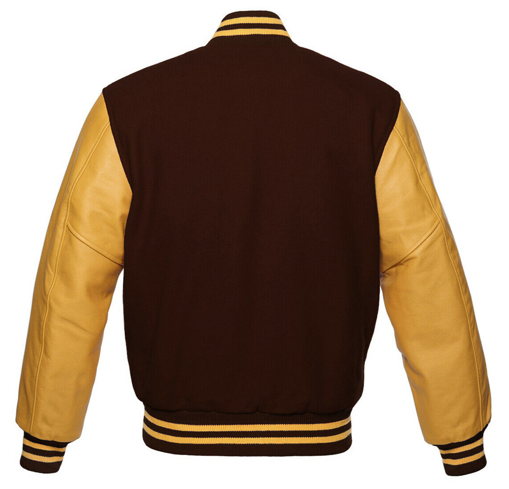 Men's melton wool 70's top varsity jacket with leather sleeves