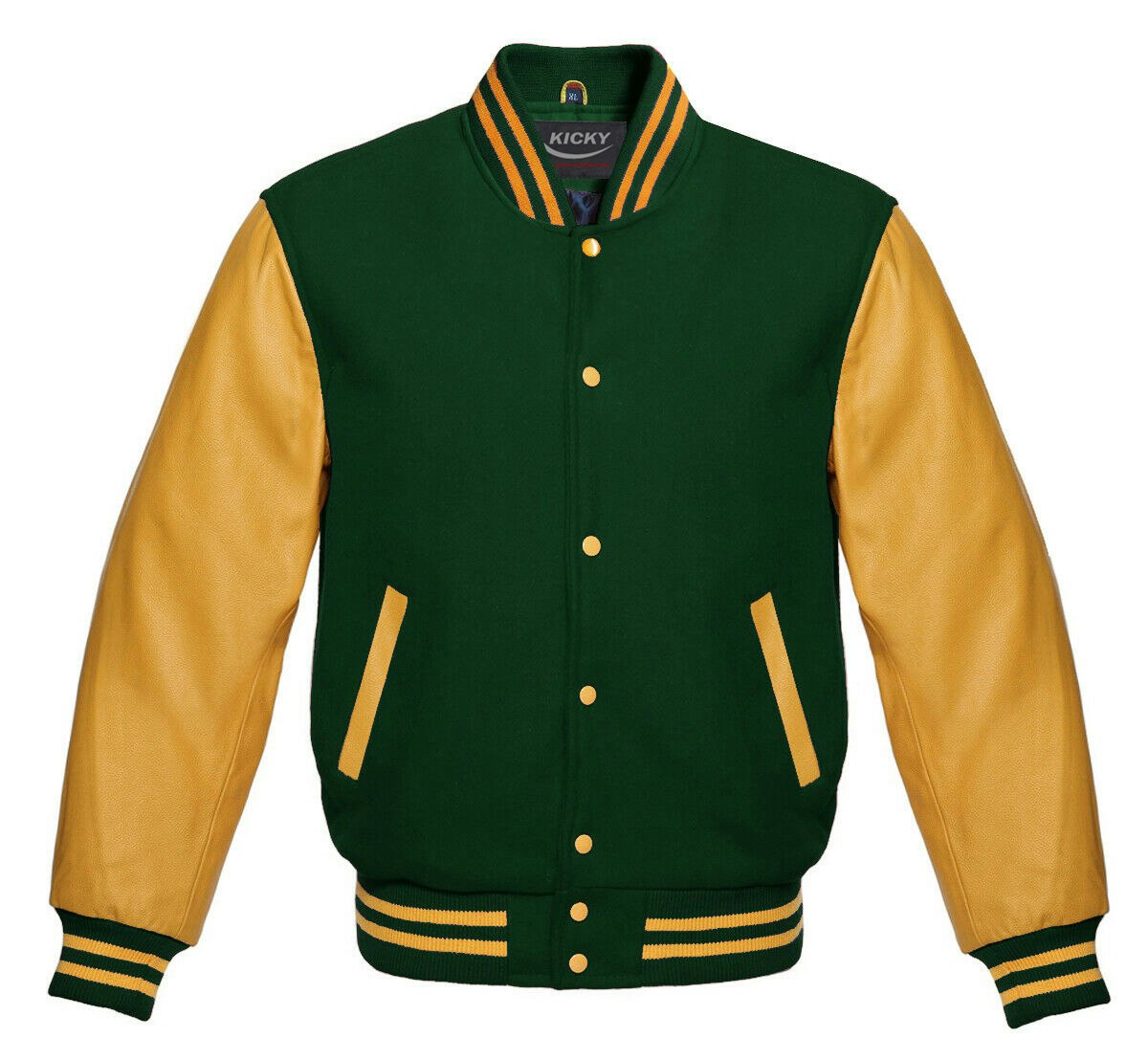 Varsity Jacket Baseball Letterman Bomber School Collage Maroon Wool and  Genuine Green Leather Sleeves at  Men’s Clothing store