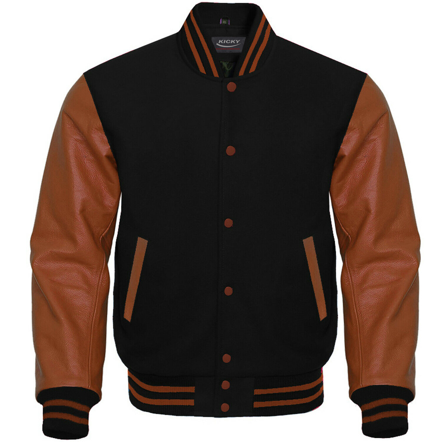 Varsity Letterman Baseball Bomber Jacket, 100% Melton Wool Body, Cowhide  Leather Sleeves, black and brown color - buy varsity jackets, corsets,  letterman jackets, bomber jackets, steel boned corsets, sporting goods,  sportswear