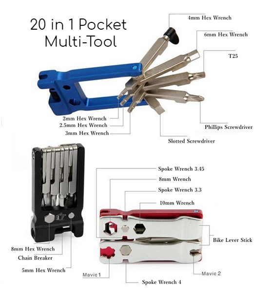 20 in 1 Portable Bike Cycling Set Kit Foldable Hex Key Mountain Cycling Bike Tools Multi Kit Bicycle Multi Repair Tools 