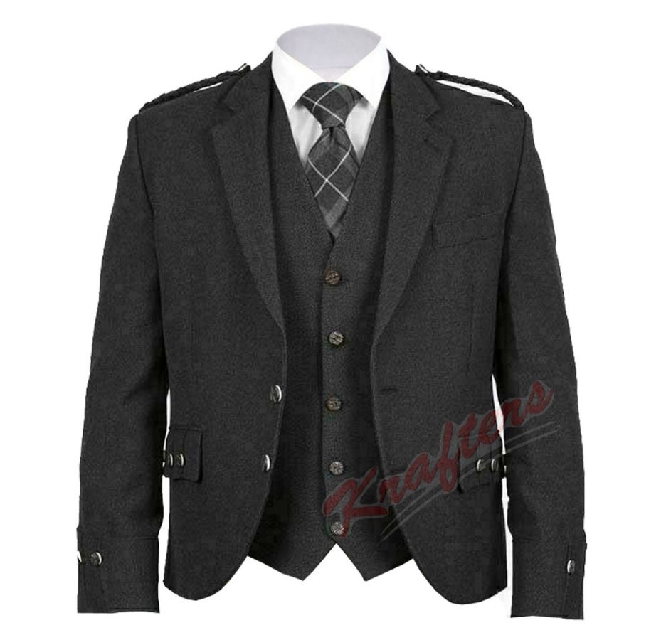 Scottish Argyle Jacket Light Grey 100% WOOL Argyle kilt Jacket & Waistcoat/Vest 