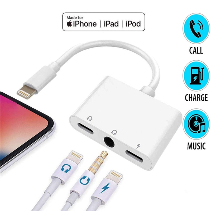 3 In 1 Lightning To 3.5mm Headphone Dual Audio Jack Adapter